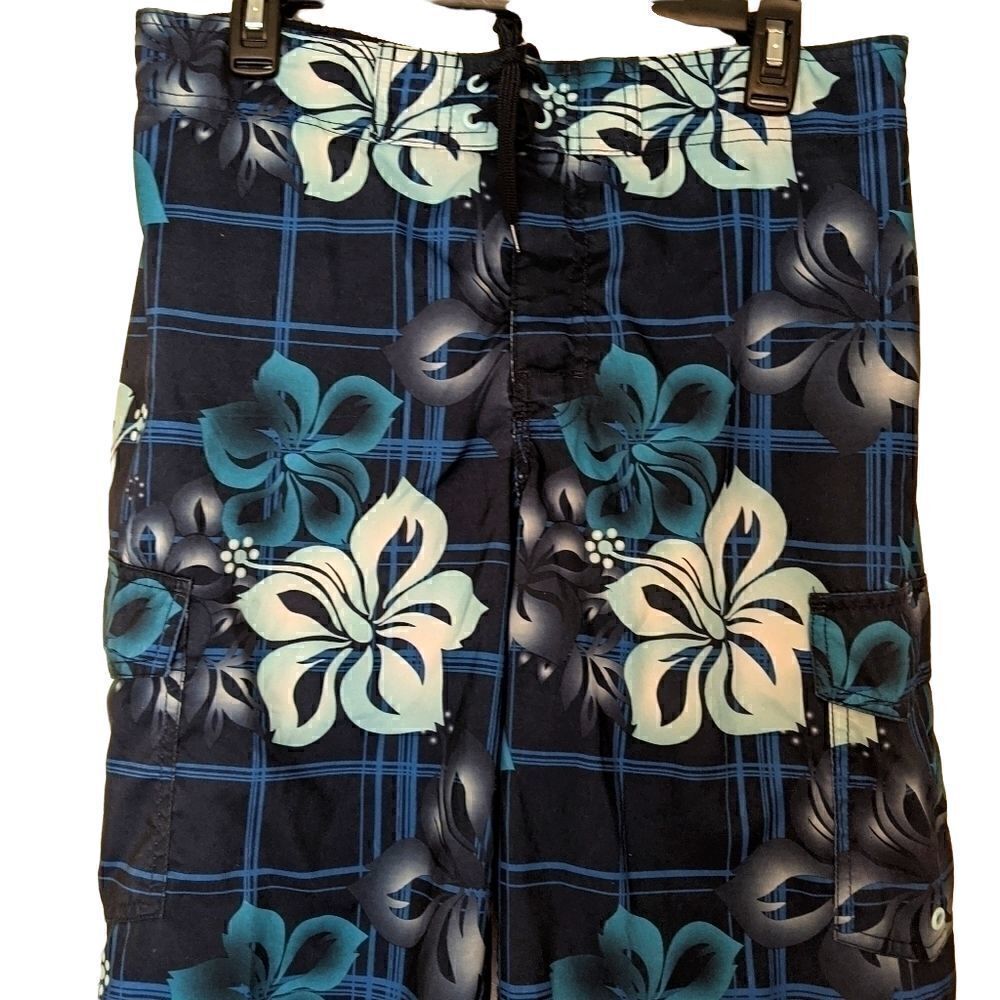 HANG TEN MENS SIZE MEDIUM LINED SWIM TRUNKS W/DRAWSTRING AND POCKET